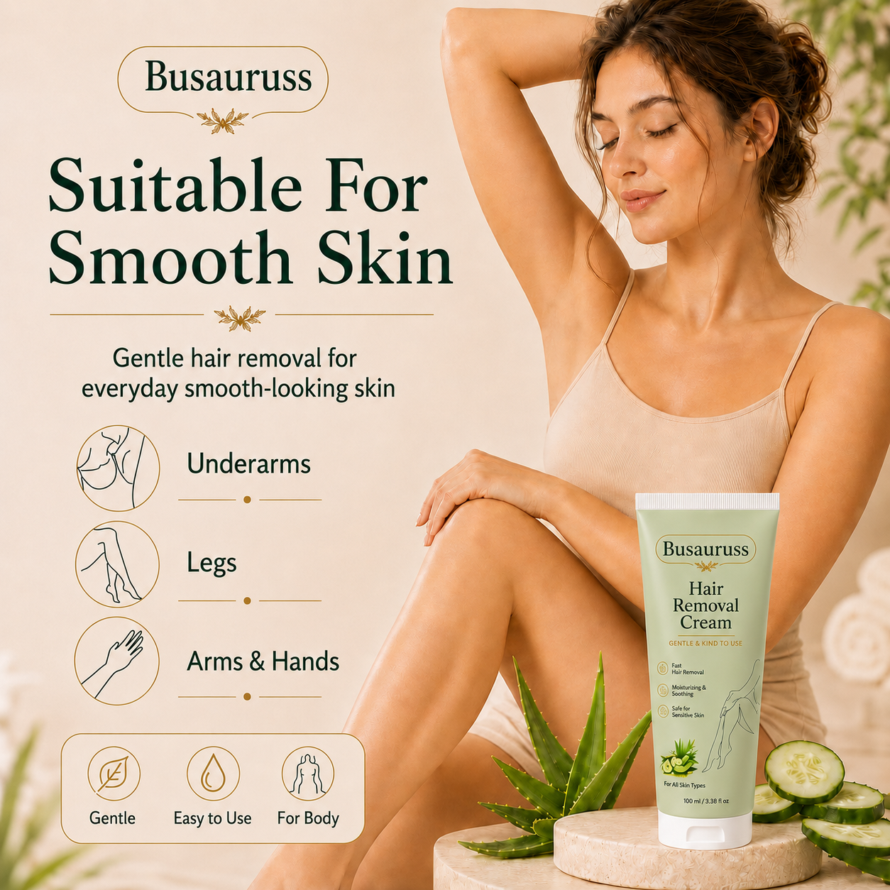 Busauruss™ Natural Gentle Hair Removal Cream | For Women & Men, Sensitive Skin