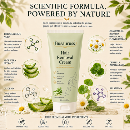 Busauruss™ Natural Gentle Hair Removal Cream | For Women & Men, Sensitive Skin