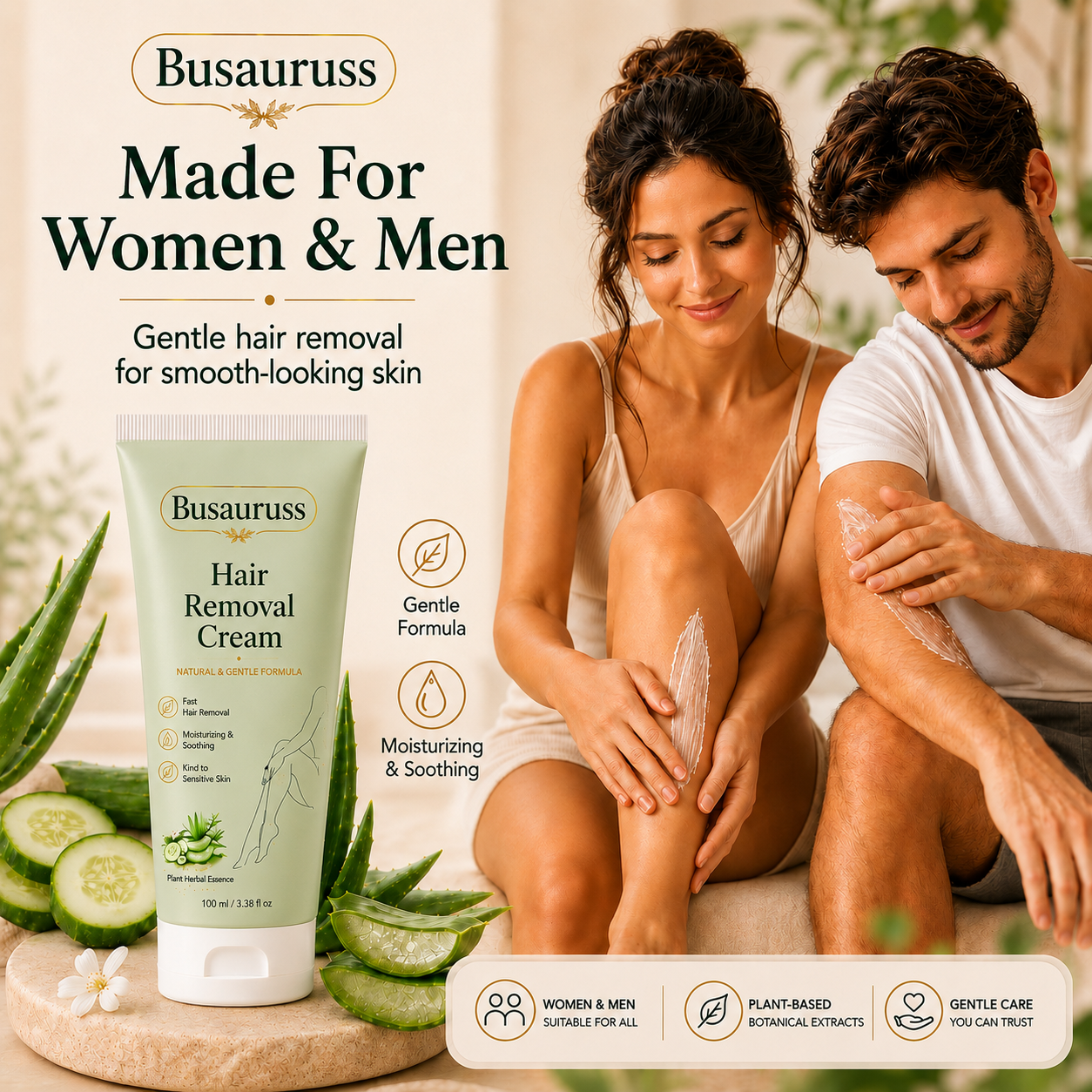 Busauruss™ Natural Gentle Hair Removal Cream | For Women & Men, Sensitive Skin